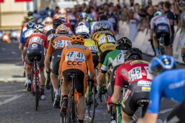 ZAGREB, CROATIA - APRIL 22, 2018: Bicycle race Tour of Croatia 2018. Cyclists driving the last stage in city of Zagreb