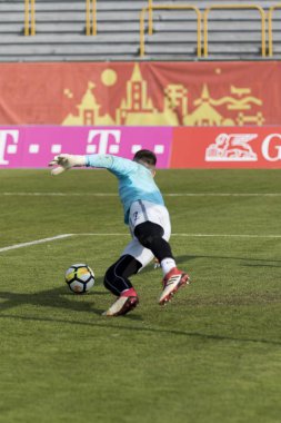 Velika Gorica, Hırvatistan - 27 Mart 2018: Avrupa 21 Yaş Altı Şampiyonası Ön Eleme Turu. Hırvatistan ile Moldova arasında oynanan karşılaşma 4-0. Eylem Josip Posavec (12)