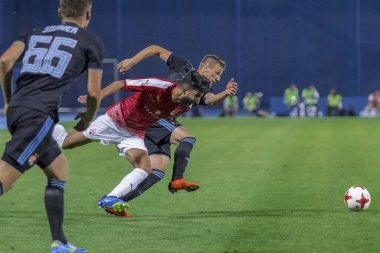 ZAGREB, CROATIA - JULY 24, 2018: UEFA Champions League match between GNK Dinamo Zagreb and Hapoel Beer-Sheva FC (5-0). Players in action 