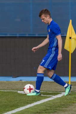 Zagreb, Hırvatistan - Nisan 04, 2018: Gnk Dinamo ile Hnk Rijeka arasındaki Hırvatistan Birinci Futbol Ligi maçı. Hareket halindeki Dani Olmo (7)