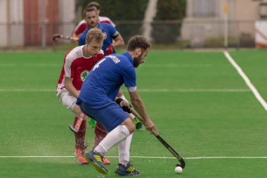Zagreb, Hırvatistan - 30 Haziran 2018: Hırvatistan 'da Hokey Serisi açıldı. Avusturya ile Slovakya arasında maç (15-1). Saha Hokeyi oyuncuları iş başında