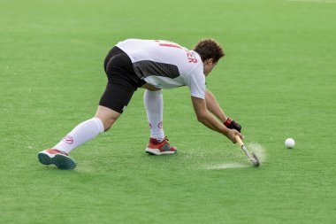 Zagreb, Hırvatistan - 26 Haziran 2018: Hırvatistan 2018 'de Hokey Serisi açıldı. Slovakya ile İsviçre arasında maç (1-2). Saha Hokeyi oyuncuları iş başında