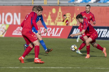 Velika Gorica, Hırvatistan - 27 Mart 2018: Avrupa 21 Yaş Altı Şampiyonası Ön Eleme Turu. Hırvatistan ile Moldova arasında oynanan karşılaşma 4-0. Eylem Mihail Tiscul (3)