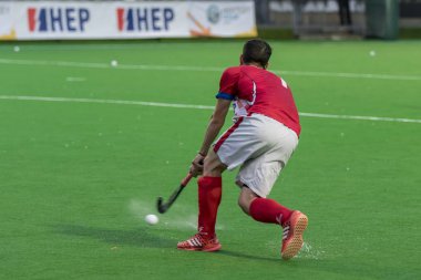 Zagreb, Hırvatistan - 29 Haziran 2018: Hırvatistan 2018 'de Hokey Serisi açıldı. Hırvatistan ile Slovakya arasında maç (6-1). Aktivoda saha hokeyi oyuncuları