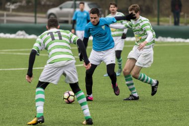 Zagreb, Hırvatistan - 10 Şubat 2018: Üçüncü Hırvat futbol ligi Nk Maksimir - Nk Vinogradar. Oyuncular iş başında