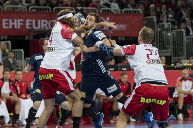Zagreb, Hırvatistan - 28 Ocak 2018: Avrupa Erkekler Hentbol Şampiyonası, Ehf Euro 2018 Fransa - Danimarka 32: 29. Mahe Kentin (14))
