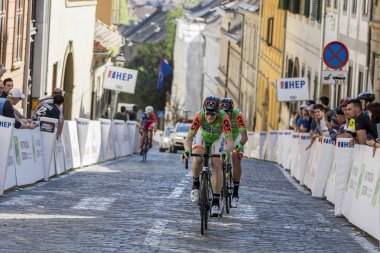ZAGREB, CROATIA - APRIL 22, 2018: Bicycle race Tour of Croatia 2018. Cyclists driving the last stage in city of Zagreb