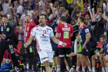 Zagreb, Hırvatistan - 20 Ocak 2018: Avrupa Erkekler Hentbol Şampiyonası, Ehf Euro 2018 ana turu Hırvatistan - Norveç maçı 32: 28. Zlatko Horvat (13)