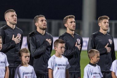 Rijeka, Hırvatistan - 12 Ekim 2018: Uefa Uluslar Ligi maçı Hırvatistan - İngiltere. Hırvat futbolcular kadroda 