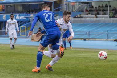 Zagreb, Hırvatistan - 18 Şubat 2018: Gnk Dinamo, Hnk Hajduk 'a karşı Hırvatistan' ın ilk futbol ligi maçı. Nikola Moro (27))