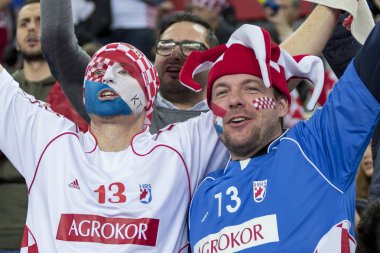 Zagreb, Hırvatistan - 20 Ocak 2018: Avrupa Erkekler Hentbol Şampiyonası, Ehf Euro 2018 ana turu Hırvatistan - Norveç maçı 32: 28. Hırvat taraftarlar tribünde 