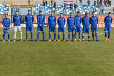 Velika Gorica, Hırvatistan - 27 Mart 2018: Avrupa 21 Yaş Altı Şampiyonası Ön Eleme Turu. Hırvatistan ile Moldova arasında oynanan karşılaşma 4-0. Hırvatistan temsilciliği