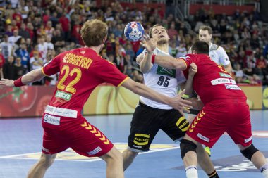 Zagreb, Hırvatistan - 17 Ocak 2018: Avrupa Erkekler Hentbol Şampiyonası, Ehf Euro 2018 ana tur Almanya - Fyr Makedonya 25: 25. Hareket halindeki Paul Drux (95)