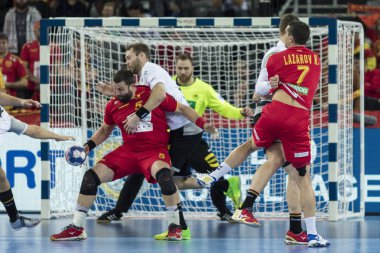 Zagreb, Hırvatistan - 17 Ocak 2018: Avrupa Erkekler Hentbol Şampiyonası, Ehf Euro 2018 ana tur Almanya - Fyr Makedonya 25: 25. İş başında Stojanche Stoilov (5)