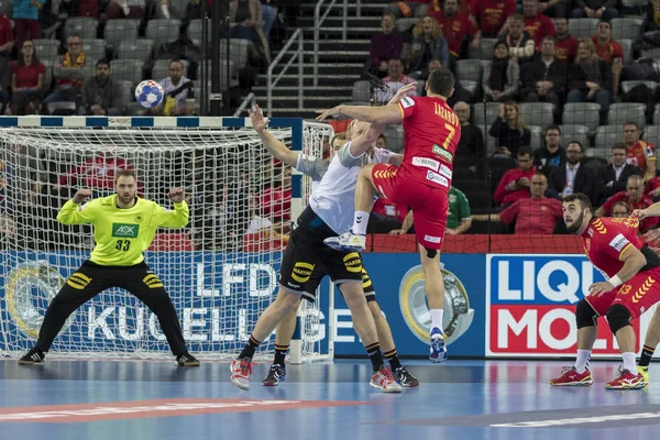 Zagreb, Hırvatistan - 17 Ocak 2018: Avrupa Erkekler Hentbol Şampiyonası, Ehf Euro 2018 ana tur Almanya - Fyr Makedonya 25: 25. Eylemde Kiril Lazarov (7)