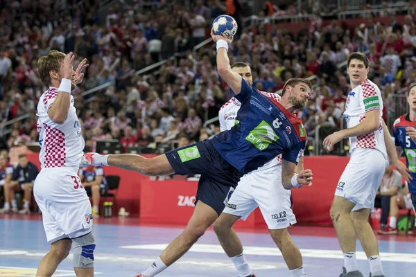 Zagreb, Hırvatistan - 20 Ocak 2018: Avrupa Erkekler Hentbol Şampiyonası, Ehf Euro 2018 ana turu Hırvatistan - Norveç maçı 32: 28. Eylemde Bjarte Myrhol (8)