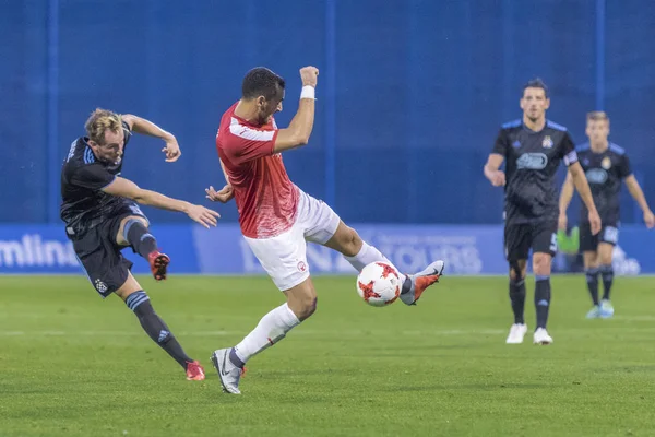 ZAGREB, CROATIA - JULY 24, 2018: UEFA Champions League match between GNK Dinamo Zagreb and Hapoel Beer-Sheva FC (5-0). Players in action 