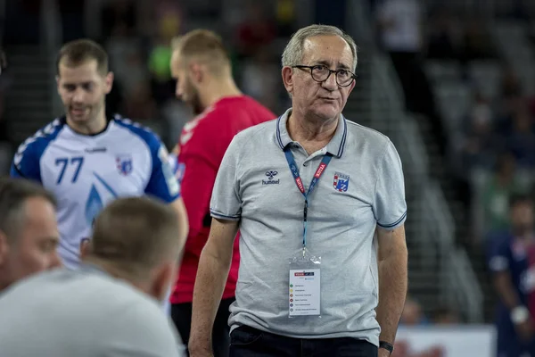 Zagreb, Hırvatistan - 29 Eylül 2018: Ehf man 's Championship League. PD Zagreb, Paris Saint-Germain 'e karşı. Cervar Lino (koç)