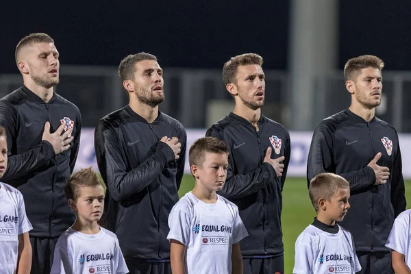 Rijeka, Hırvatistan - 12 Ekim 2018: Uefa Uluslar Ligi maçı Hırvatistan - İngiltere. Hırvat futbolcular kadroda 