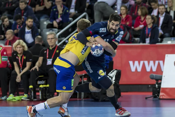 Zagreb, Hırvatistan - 20 Ocak 2018: Avrupa Erkekler Hentbol Şampiyonası, Ehf Euro 2018 ana tur İsveç-Fransa maçı 17: 23. Eylemde Nikola Karabatik (13)