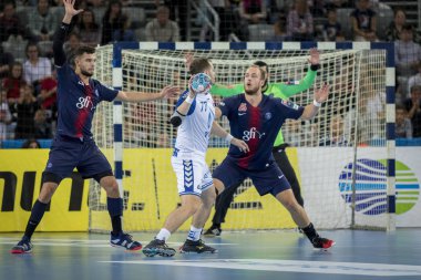 Zagreb, Hırvatistan - 29 Eylül 2018: Ehf man 's Championship League. PD Zagreb, Paris Saint-Germain 'e karşı. Eylemde Bianic Damir (77)