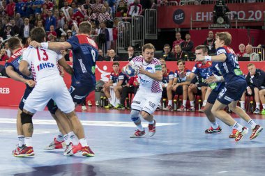 Zagreb, Hırvatistan - 20 Ocak 2018: Avrupa Erkekler Hentbol Şampiyonası, Ehf Euro 2018 ana turu Hırvatistan - Norveç maçı 32: 28. Luka Cindriç (33))