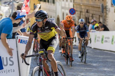 ZAGREB, CROATIA - APRIL 22, 2018: Bicycle race Tour of Croatia 2018. Cyclists driving the last stage in city of Zagreb