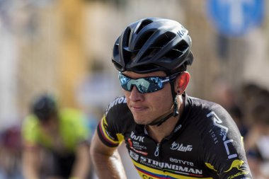 ZAGREB, CROATIA - APRIL 22, 2018: Bicycle race Tour of Croatia 2018. Cyclists driving the last stage in city of Zagreb