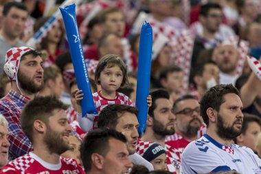 Zagreb, Hırvatistan - 24 Ocak 2018: Avrupa Erkekler Hentbol Şampiyonası, Ehf Euro 2018 ana turu Hırvatistan-Fransa maçı 27: 30. Hırvat taraftarlar