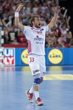 Zagreb, Hırvatistan - 20 Ocak 2018: Avrupa Erkekler Hentbol Şampiyonası, Ehf Euro 2018 ana turu Hırvatistan - Norveç maçı 32: 28. Luka Cindriç (33)