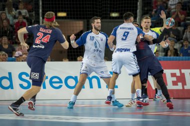 Zagreb, Hırvatistan - 29 Eylül 2018: Ehf man 's Championship League. PD Zagreb, Paris Saint-Germain 'e karşı. Eylemde Kontrec Tin (9)