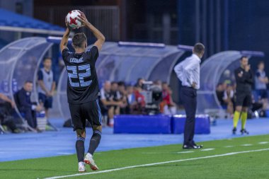 ZAGREB, CROATIA - JULY 24, 2018: UEFA Champions League match between GNK Dinamo Zagreb and Hapoel Beer-Sheva FC (5-0). Marin LEOVAC (22) throwing in the ball