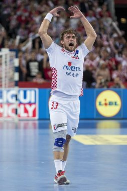 Zagreb, Hırvatistan - 20 Ocak 2018: Avrupa Erkekler Hentbol Şampiyonası, Ehf Euro 2018 ana turu Hırvatistan - Norveç maçı 32: 28. Luka Cindriç (33)