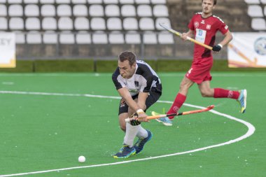 Zagreb, Hırvatistan - 29 Haziran 2018: Hırvatistan 2018 'de Hokey Serisi açıldı. Maç İsviçre ile Avusturya arasında (0-8). Aktivoda saha hokeyi oyuncuları