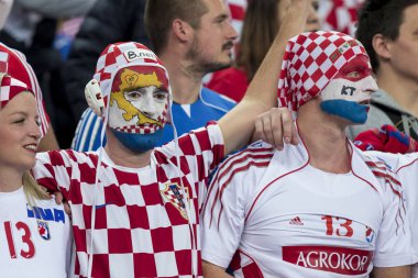 Zagreb, Hırvatistan - 24 Ocak 2018: Avrupa Erkekler Hentbol Şampiyonası, Ehf Euro 2018 ana turu Hırvatistan-Fransa maçı 27: 30. Hırvat taraftarlar