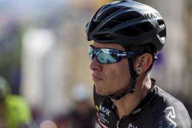 ZAGREB, CROATIA - APRIL 22, 2018: Bicycle race Tour of Croatia 2018. Cyclists driving the last stage in city of Zagreb