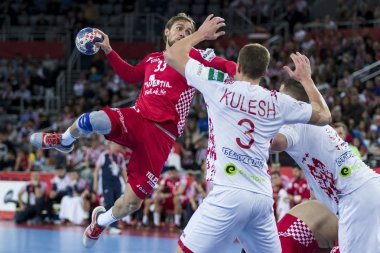 Zagreb, Hırvatistan - 18 Ocak 2018: Avrupa Erkekler Hentbol Şampiyonası, Ehf Euro 2018 ana tur Hırvatistan - Belarus 25: 23. Luka Cindriç (33))