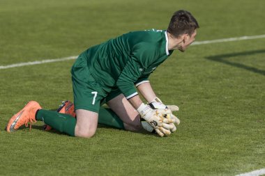 Velika Gorica, Hırvatistan - 27 Mart 2018: Avrupa 21 Yaş Altı Şampiyonası Ön Eleme Turu. Hırvatistan ile Moldova arasında oynanan karşılaşma 4-0. Eylem Nicolai Cebotari (1)