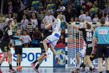 Zagreb, Hırvatistan - 15 Ocak 2018: Avrupa Erkekler Hentbol Şampiyonası, Ehf Euro 2018 ana tur Slovenya-Almanya maçı 25: 25. Vid Kavticnik (7)