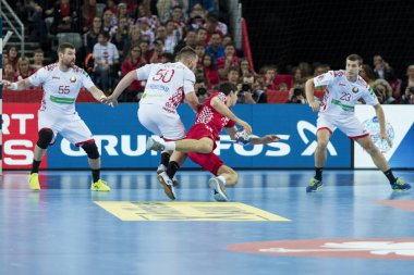 Zagreb, Hırvatistan - 18 Ocak 2018: Avrupa Erkekler Hentbol Şampiyonası, Ehf Euro 2018 ana tur Hırvatistan - Belarus 25: 23. Luka Stepanciç (7))