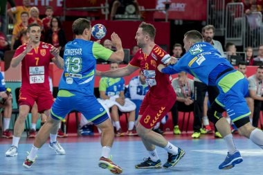 Zagreb, Hırvatistan - 13 Ocak 2018: Avrupa Erkekler Hentbol Şampiyonası, Ehf Euro 2018 Grup Makedonya - Slovenya maçı 25: 24. Nemanja Pribak (8))