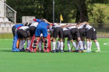 Zagreb, Hırvatistan - 26 Haziran 2018: Hırvatistan 2018 'de Hokey Serisi açıldı. Slovakya ile İsviçre arasında maç (1-2). Sahada hokey oyuncuları