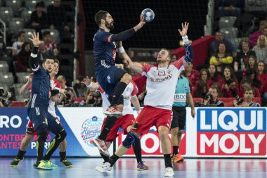 Zagreb, Hırvatistan - 28 Ocak 2018: Avrupa Erkekler Hentbol Şampiyonası, Ehf Euro 2018 Fransa - Danimarka 32: 29. Karabatik Nikola (13))