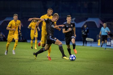 Zagreb, Hırvatistan - 28 Ağustos 2018: Uefa Şampiyonlar Ligi Playoffları, Gnk Dinamo ve Bsc Young Boys. Hareket halindeki Dani Olmo (7) 