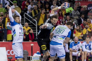 Zagreb, Hırvatistan - 15 Ocak 2018: Avrupa Erkekler Hentbol Şampiyonası, Ehf Euro 2018 ana tur Slovenya-Almanya maçı 25: 25. Hareket halindeki Kai Hafner (25)