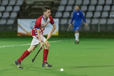 Zagreb, Hırvatistan - 29 Haziran 2018: Hırvatistan 2018 'de Hokey Serisi açıldı. Hırvatistan ile Slovakya arasında maç (6-1). Aktivoda saha hokeyi oyuncuları