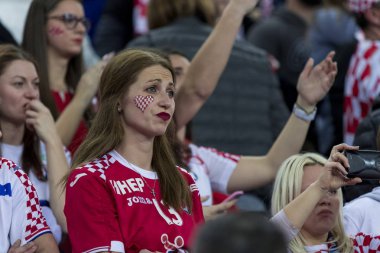 Zagreb, Hırvatistan - 24 Ocak 2018: Avrupa Erkekler Hentbol Şampiyonası, Ehf Euro 2018 ana turu Hırvatistan-Fransa maçı 27: 30. Üzgün Hırvat taraftar