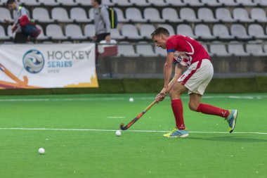Zagreb, Hırvatistan - 29 Haziran 2018: Hırvatistan 2018 'de Hokey Serisi açıldı. Hırvatistan ile Slovakya arasında maç (6-1). Aktivoda saha hokeyi oyuncuları