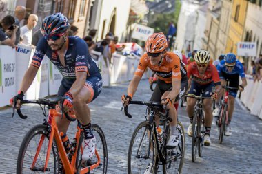 ZAGREB, CROATIA - APRIL 22, 2018: Bicycle race Tour of Croatia 2018. Cyclists driving the last stage in city of Zagreb