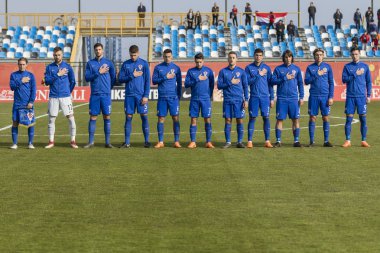 Velika Gorica, Hırvatistan - 27 Mart 2018: Avrupa 21 Yaş Altı Şampiyonası Ön Eleme Turu. Hırvatistan ile Moldova arasında oynanan karşılaşma 4-0. Hırvatistan temsilciliği
